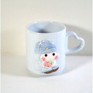 Treasure Masters Valentines Mini Coffee Mug 3D Boy w/ Flowers Heart Handle Blue